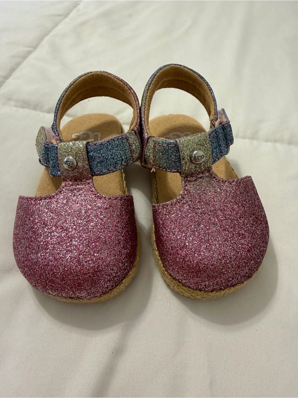 UGG Pink Glitter Toddler Sandals with Multicolor Sparkle Strap
